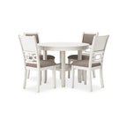 Ensemble table à manger ronde 5 pièces Berg, bois gris blanc, 4 chaises rembourrées