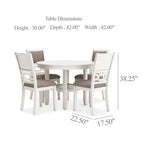 Ensemble table à manger ronde 5 pièces Berg, bois gris blanc, 4 chaises rembourrées