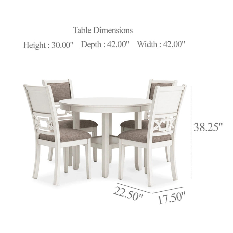 Ensemble table à manger ronde 5 pièces Berg, bois gris blanc, 4 chaises rembourrées