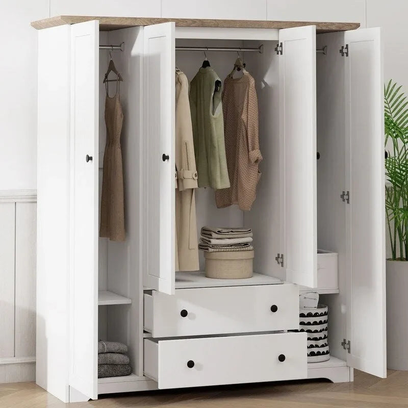 Armoire à 4 portes avec 2 tiroirs marron/blanc