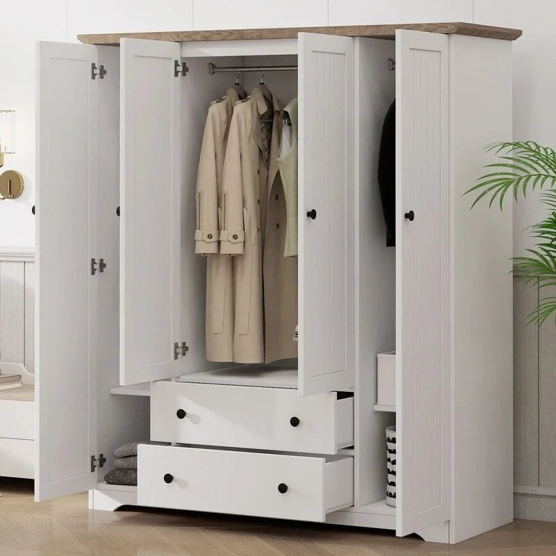 Armoire à 4 portes avec 2 tiroirs marron/blanc