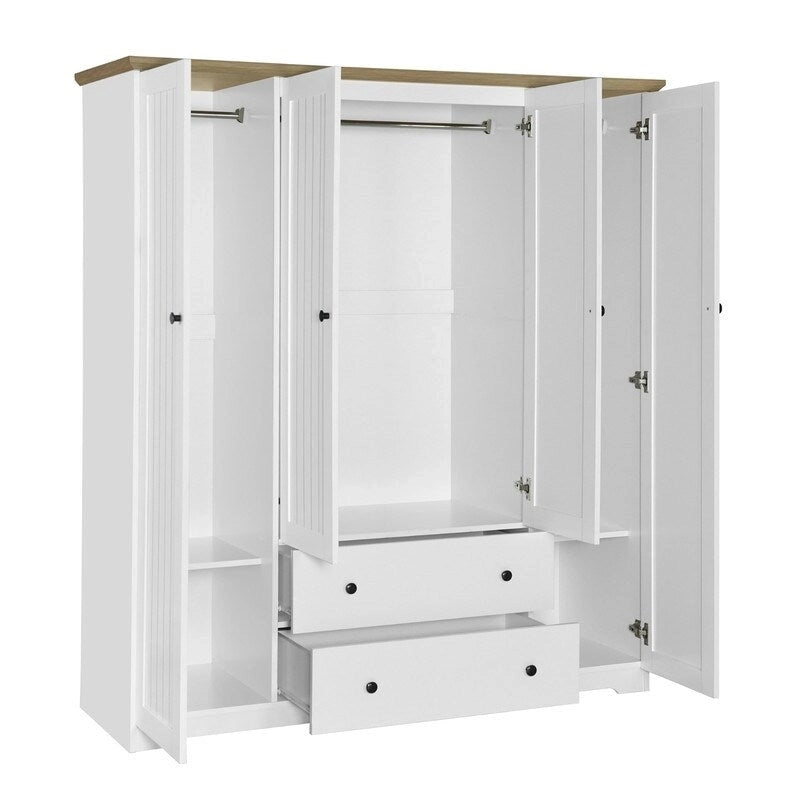 Armoire à 4 portes avec 2 tiroirs marron/blanc