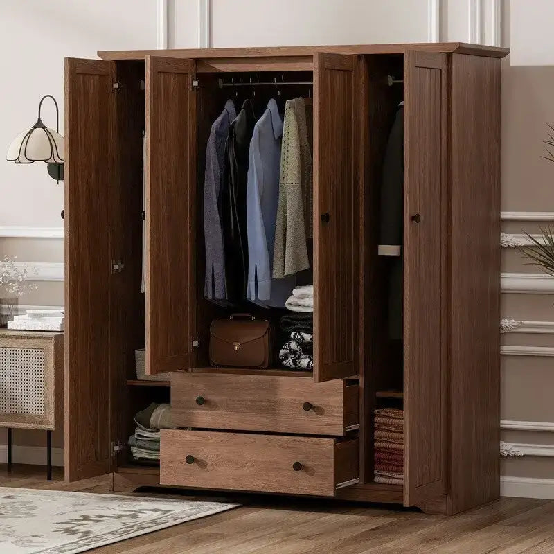 Armoire à 4 portes avec 2 tiroirs marron/blanc