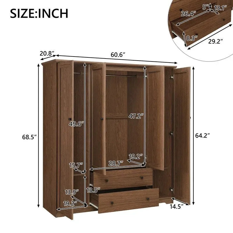 Armoire à 4 portes avec 2 tiroirs marron/blanc