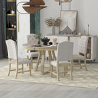 Ensemble de salle à manger rond extensible 5 pièces, ensemble de meubles de cuisine en bois avec rallonge amovible et 4 chaises rembourrées