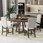 Ensemble de salle à manger rond extensible 5 pièces, ensemble de meubles de cuisine en bois avec rallonge amovible et 4 chaises rembourrées