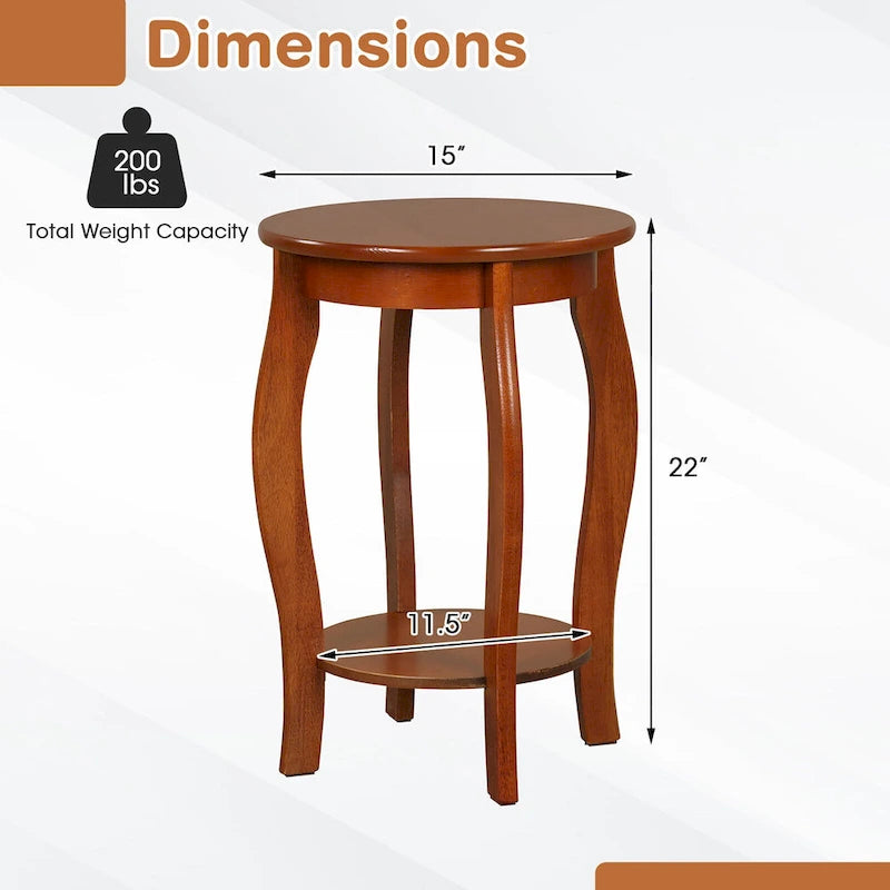 Tables d'appoint rondes à 2 niveaux en noyer, lot de 2, plateau en bois, tables d'appoint étroites