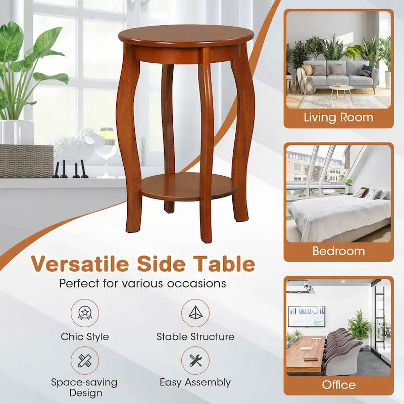 Tables d'appoint rondes à 2 niveaux en noyer, lot de 2, plateau en bois, tables d'appoint étroites