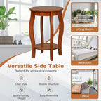 Tables d'appoint rondes à 2 niveaux en noyer, lot de 2, plateau en bois, tables d'appoint étroites