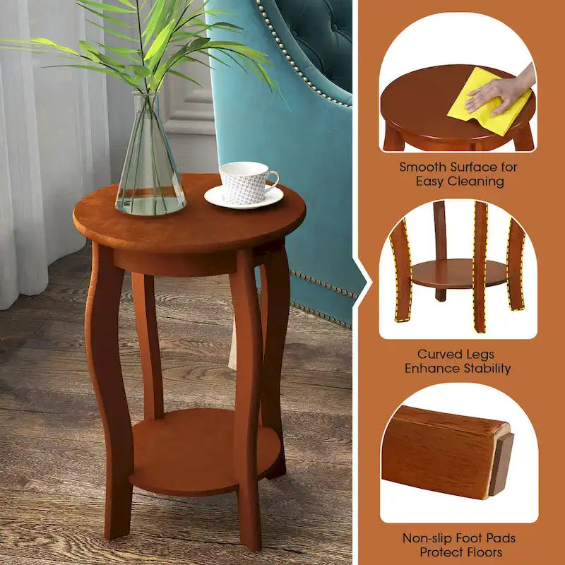 Tables d'appoint rondes à 2 niveaux en noyer, lot de 2, plateau en bois, tables d'appoint étroites