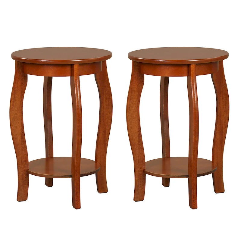 Tables d'appoint rondes à 2 niveaux en noyer, lot de 2, plateau en bois, tables d'appoint étroites