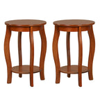 Tables d'appoint rondes à 2 niveaux en noyer, lot de 2, plateau en bois, tables d'appoint étroites
