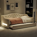 Lit de repos capitonné Twin XL avec bande LED et lit gigogne, 84L x 41.5W x 27H