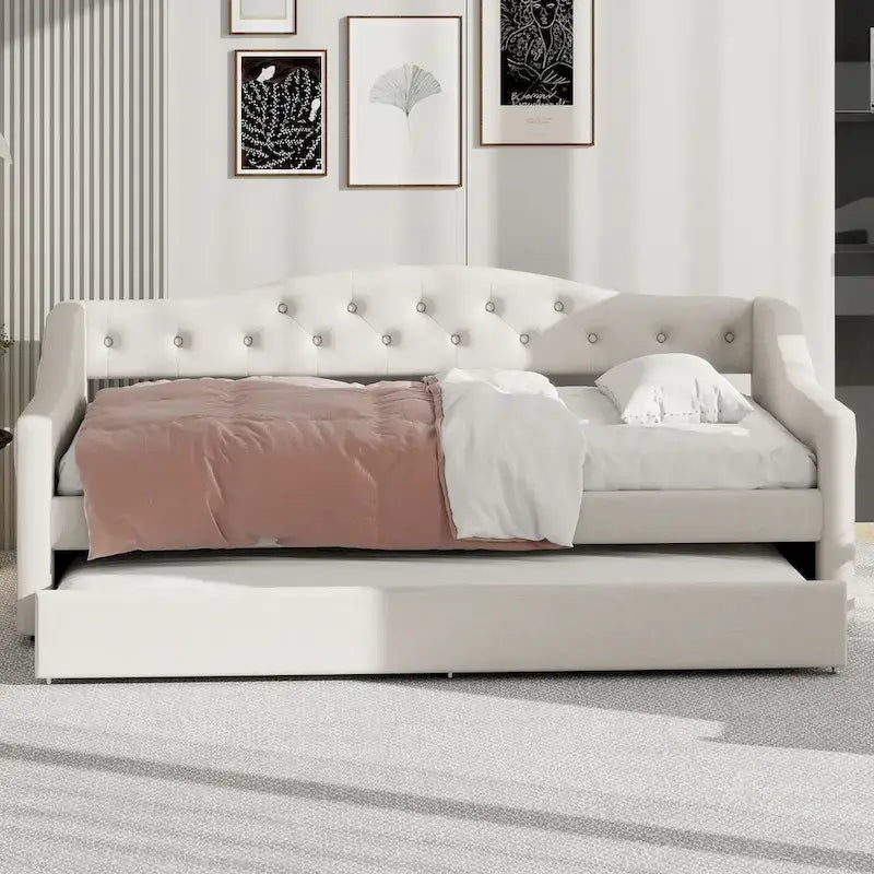 Lit de repos capitonné Twin XL avec bande LED et lit gigogne, 84L x 41.5W x 27H