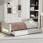 Lit de repos capitonné Twin XL avec bande LED et lit gigogne, 84L x 41.5W x 27H