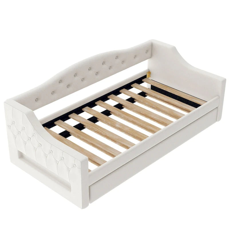 Lit de repos capitonné Twin XL avec bande LED et lit gigogne, 84L x 41.5W x 27H