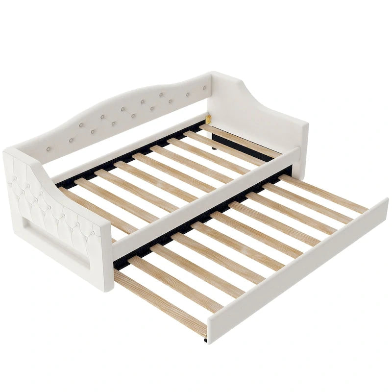 Lit de repos capitonné Twin XL avec bande LED et lit gigogne, 84L x 41.5W x 27H