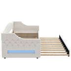 Lit de repos capitonné Twin XL avec bande LED et lit gigogne, 84L x 41.5W x 27H