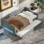Lit de repos capitonné Twin XL avec bande LED et lit gigogne, 84L x 41.5W x 27H