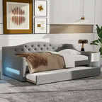 Lit de repos capitonné Twin XL avec bande LED et lit gigogne, 84L x 41.5W x 27H