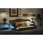 Lit de repos capitonné Twin XL avec bande LED et lit gigogne, 84L x 41.5W x 27H