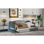 Lit de repos capitonné Twin XL avec bande LED et lit gigogne, 84L x 41.5W x 27H