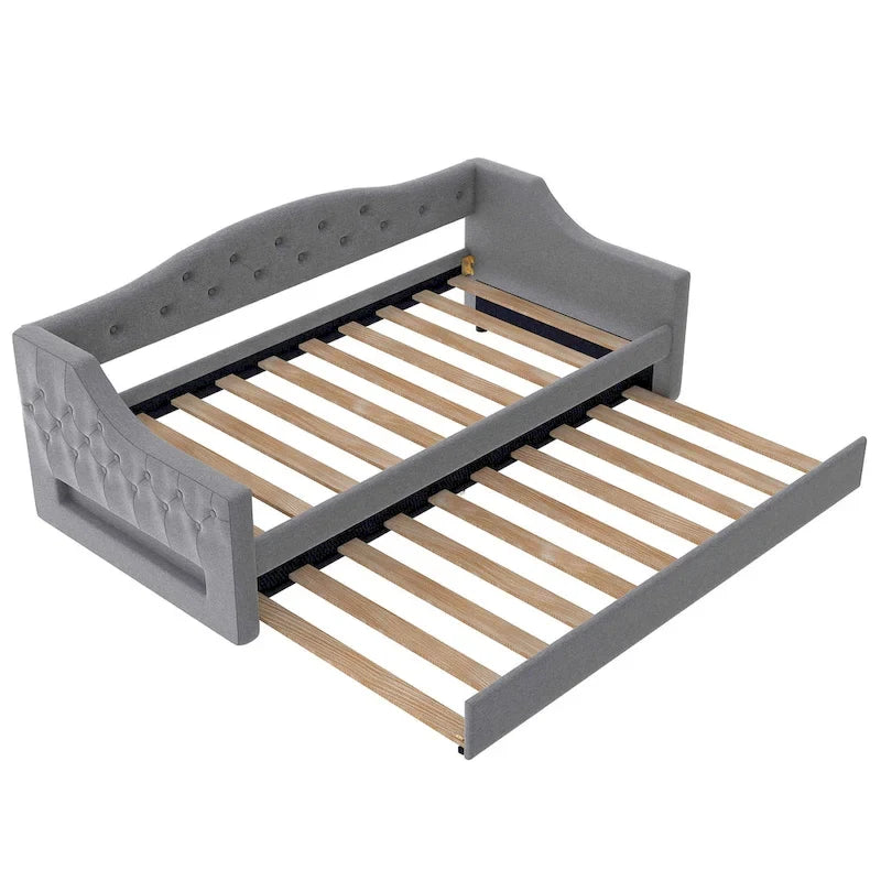 Lit de repos capitonné Twin XL avec bande LED et lit gigogne, 84L x 41.5W x 27H