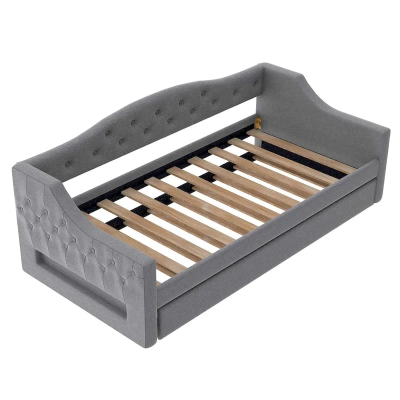 Lit de repos capitonné Twin XL avec bande LED et lit gigogne, 84L x 41.5W x 27H