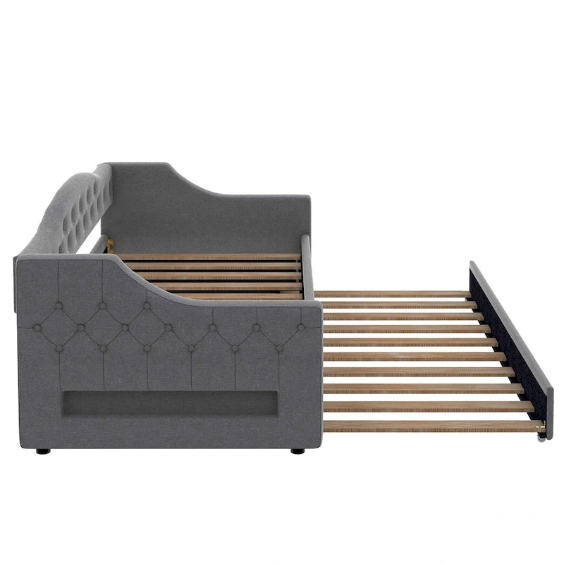 Lit de repos capitonné Twin XL avec bande LED et lit gigogne, 84L x 41.5W x 27H