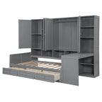 Lit de repos en bois avec étagère intégrée, lit capitaine avec armoire de rangement, penderie, bureau latéral et 3 tiroirs inférieurs