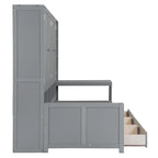 Lit de repos en bois avec étagère intégrée, lit capitaine avec armoire de rangement, penderie, bureau latéral et 3 tiroirs inférieurs