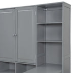 Lit de repos en bois avec étagère intégrée, lit capitaine avec armoire de rangement, penderie, bureau latéral et 3 tiroirs inférieurs