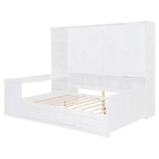 Lit de repos en bois avec étagère intégrée, lit capitaine avec armoire de rangement, penderie, bureau latéral et 3 tiroirs inférieurs