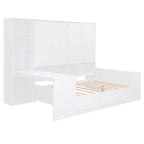 Lit de repos en bois avec étagère intégrée, lit capitaine avec armoire de rangement, penderie, bureau latéral et 3 tiroirs inférieurs