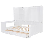 Lit de repos en bois avec étagère intégrée, lit capitaine avec armoire de rangement, penderie, bureau latéral et 3 tiroirs inférieurs