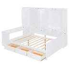 Lit de repos en bois avec étagère intégrée, lit capitaine avec armoire de rangement, penderie, bureau latéral et 3 tiroirs inférieurs