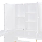 Lit de repos en bois avec étagère intégrée, lit capitaine avec armoire de rangement, penderie, bureau latéral et 3 tiroirs inférieurs