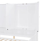Lit de repos en bois avec étagère intégrée, lit capitaine avec armoire de rangement, penderie, bureau latéral et 3 tiroirs inférieurs