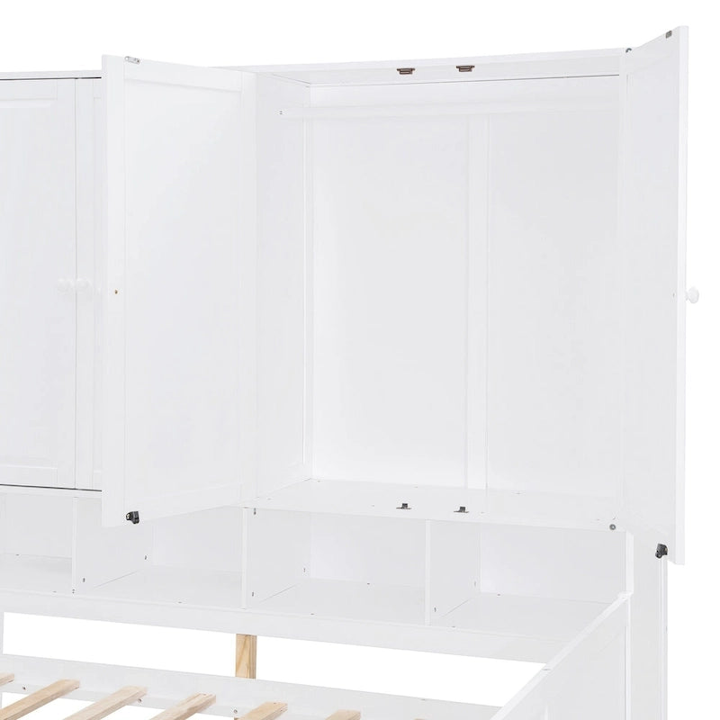 Lit de repos en bois avec étagère intégrée, lit capitaine avec armoire de rangement, penderie, bureau latéral et 3 tiroirs inférieurs