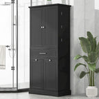 Meuble de salle de bain autoportant polyvalent avec multiples compartiments et design élégant