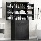 Meuble de salle de bain autoportant polyvalent avec multiples compartiments et design élégant