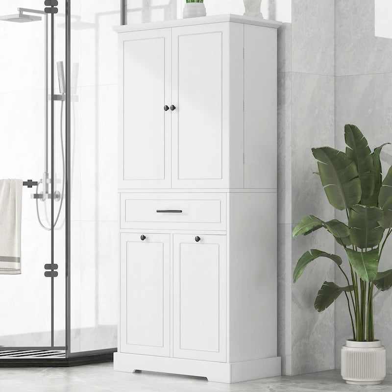 Meuble de salle de bain autoportant polyvalent avec multiples compartiments et design élégant