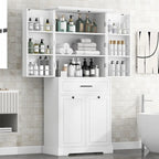 Meuble de salle de bain autoportant polyvalent avec multiples compartiments et design élégant