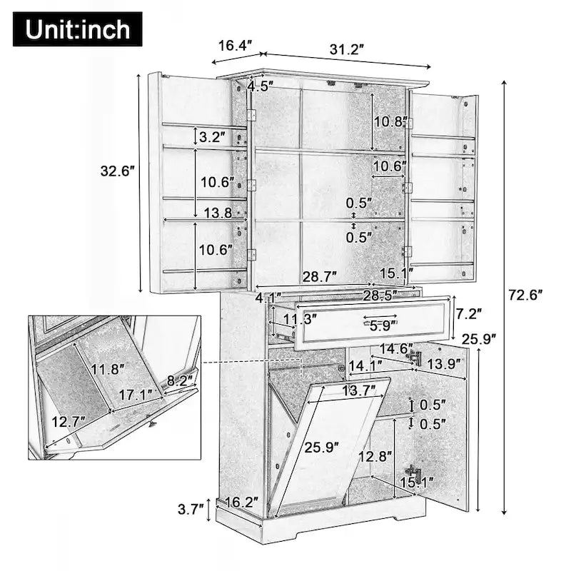Meuble de salle de bain autoportant polyvalent avec multiples compartiments et design élégant