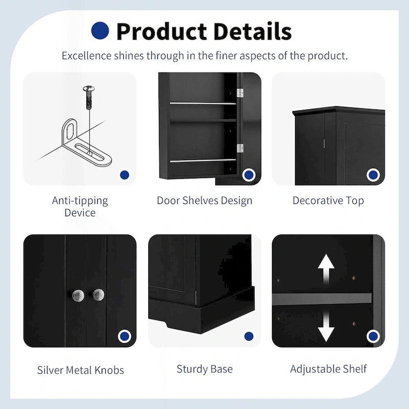 Meuble de salle de bain autoportant polyvalent avec multiples compartiments et design élégant