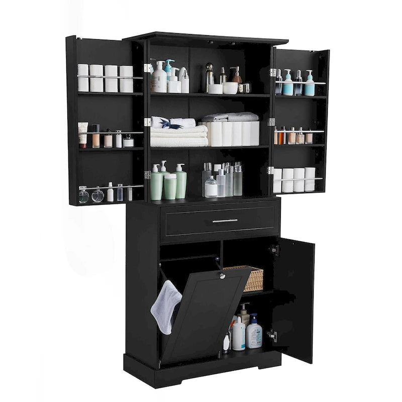 Meuble de salle de bain autoportant polyvalent avec multiples compartiments et design élégant