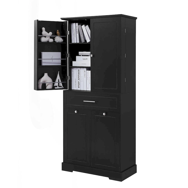 Meuble de salle de bain autoportant polyvalent avec multiples compartiments et design élégant