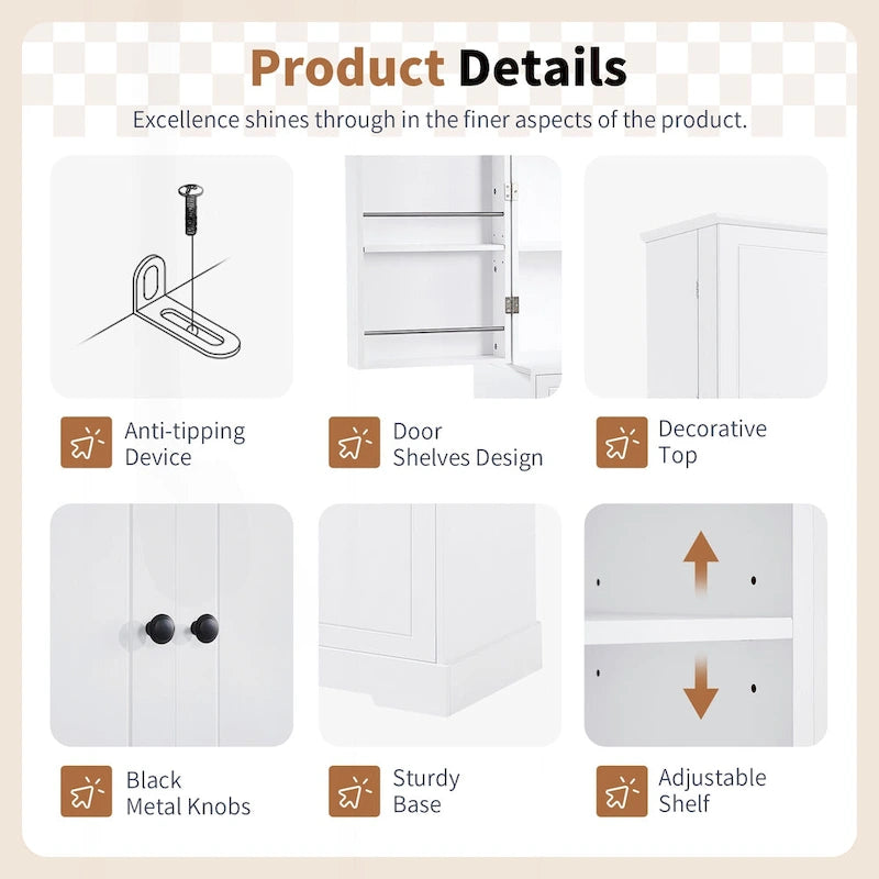 Meuble de salle de bain autoportant polyvalent avec multiples compartiments et design élégant