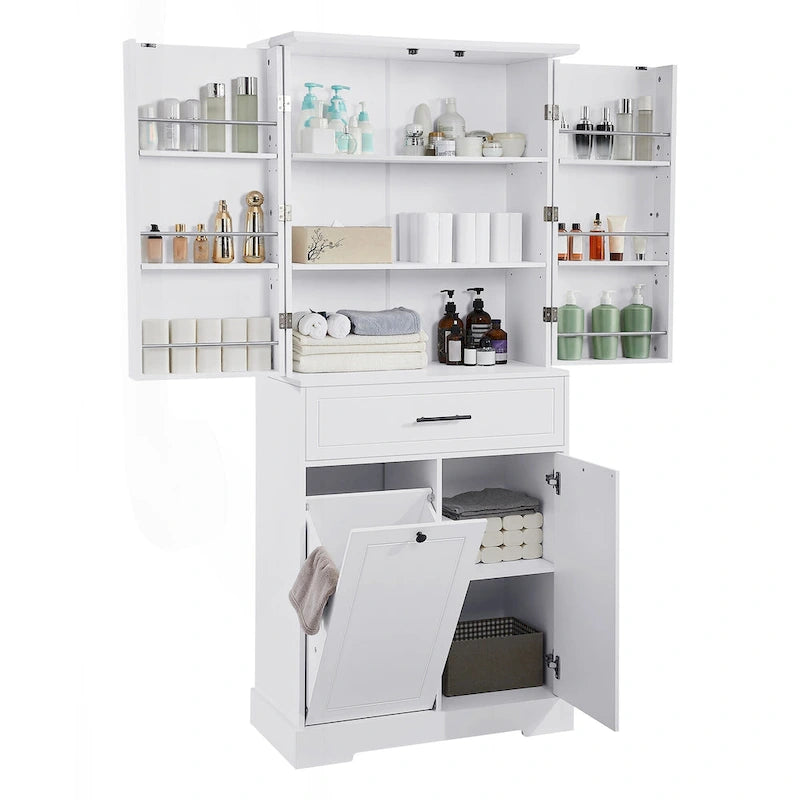 Meuble de salle de bain autoportant polyvalent avec multiples compartiments et design élégant