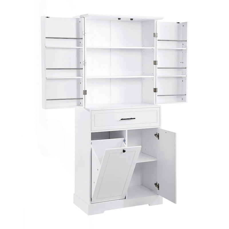 Meuble de salle de bain autoportant polyvalent avec multiples compartiments et design élégant